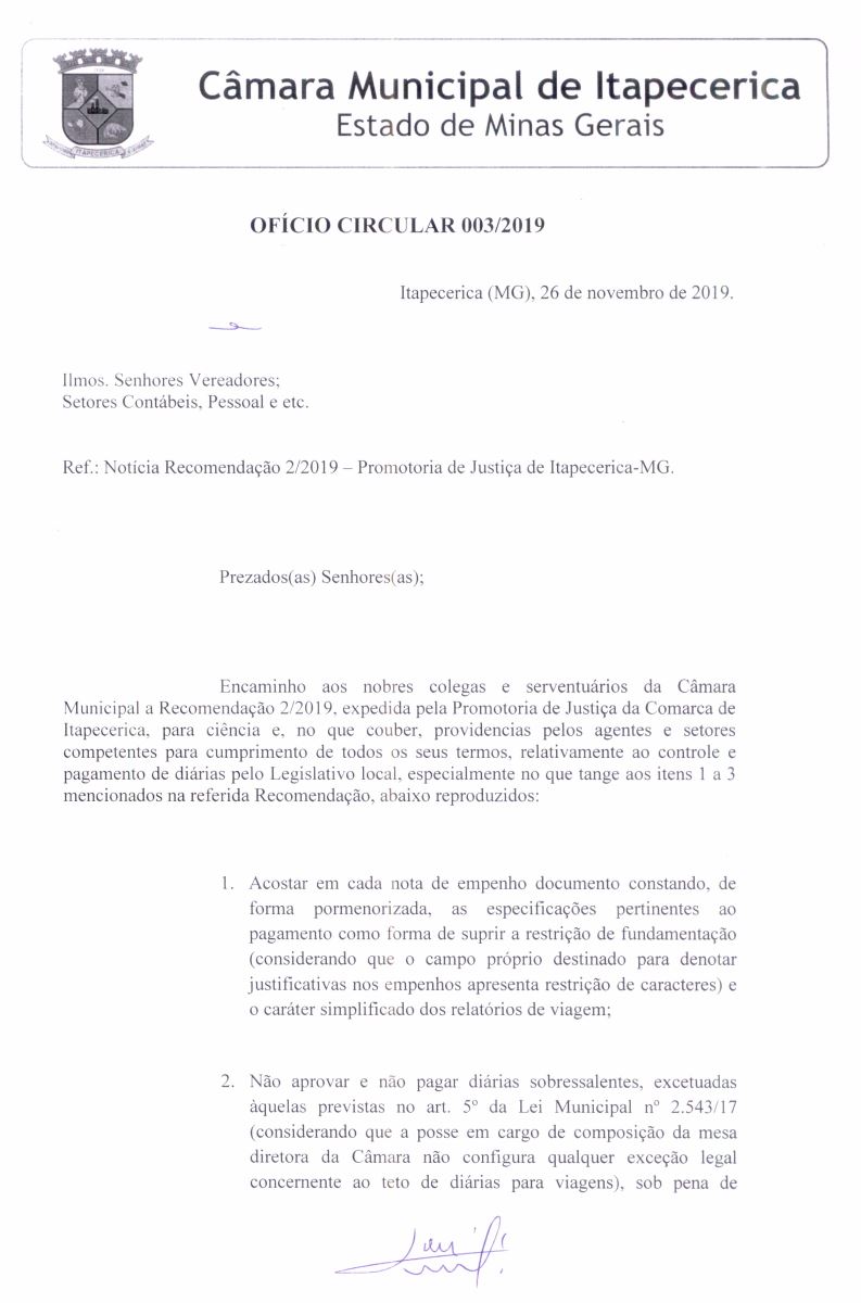 Câmara Municipal De Itapecerica Resposta Ofício Nº1302019 Ref